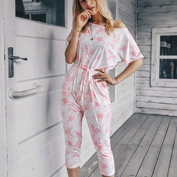 Tie Dye Loungewear Drawstring Casual Jumpsuit Pajamas - Picture 3 of 4